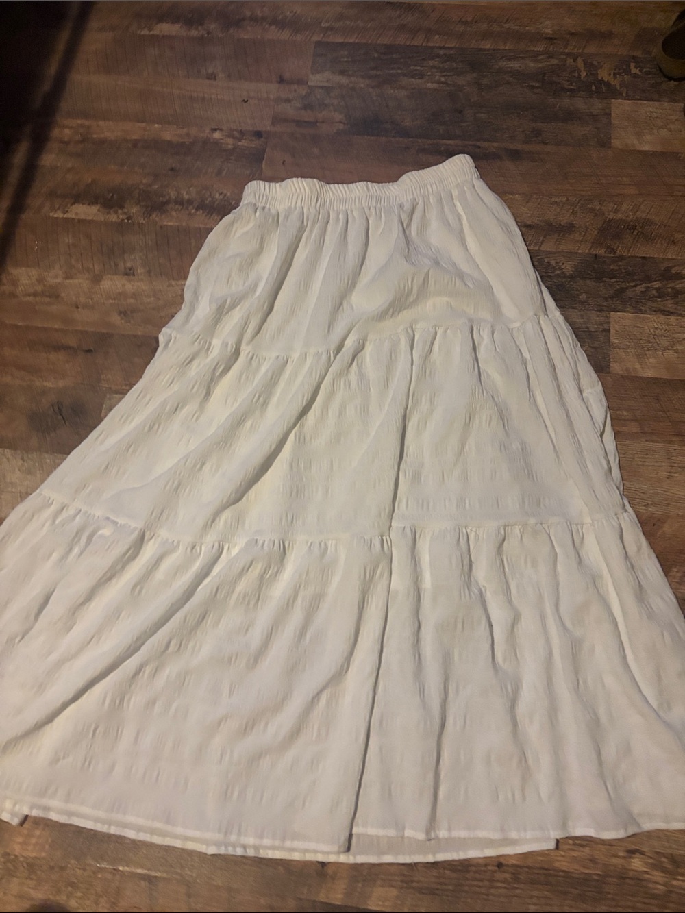 Women's Cream Tiered Maxi Skirt with Elastic Waist